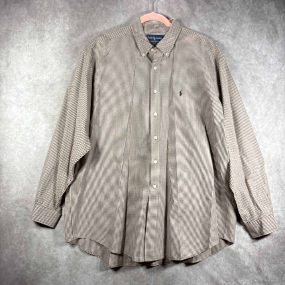 Ralph Lauren Button Down Shirt Mens XXL Brown Blake Gingham Cotton Long Sleeve